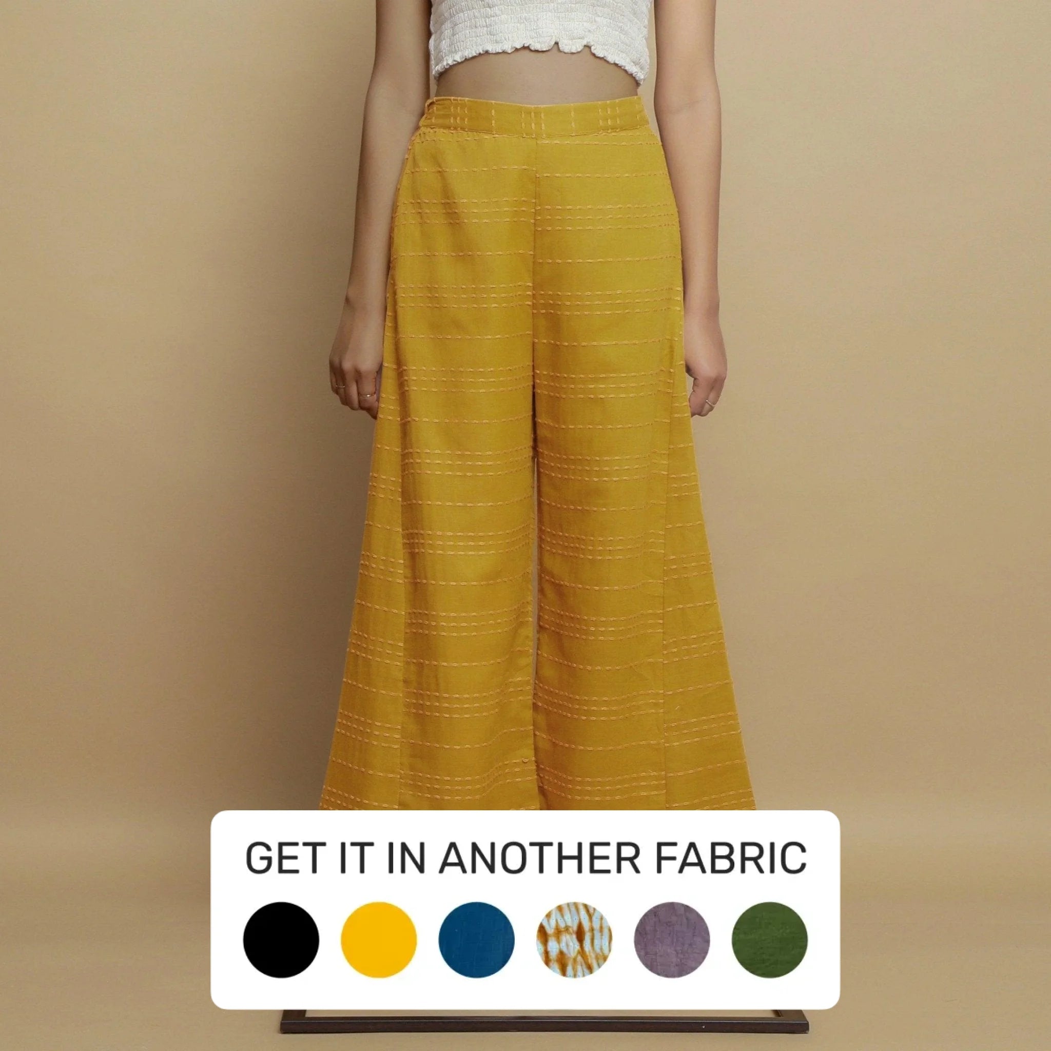 Mustard Striped Elasticated Handwoven Cotton Paneled Pant