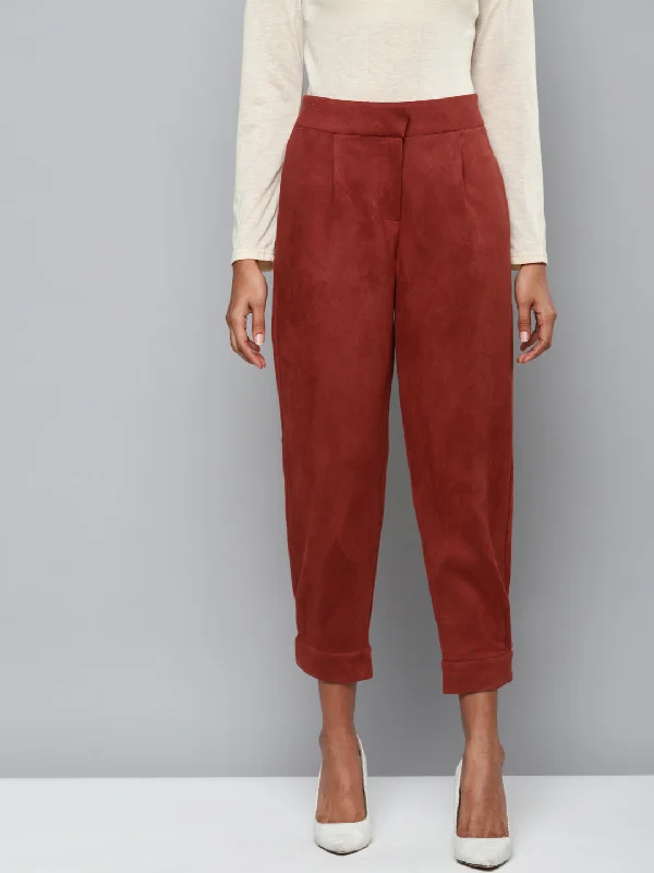 Rust Suede Button Hem Pants