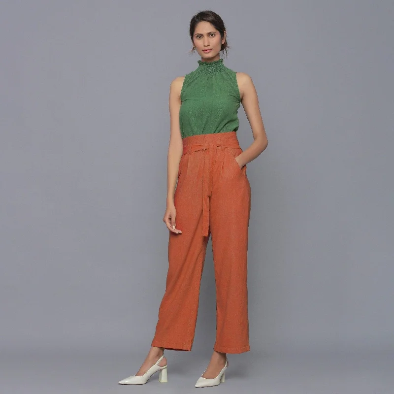 Sunset Rust Warm Cotton Corduroy Ankle Length Pant