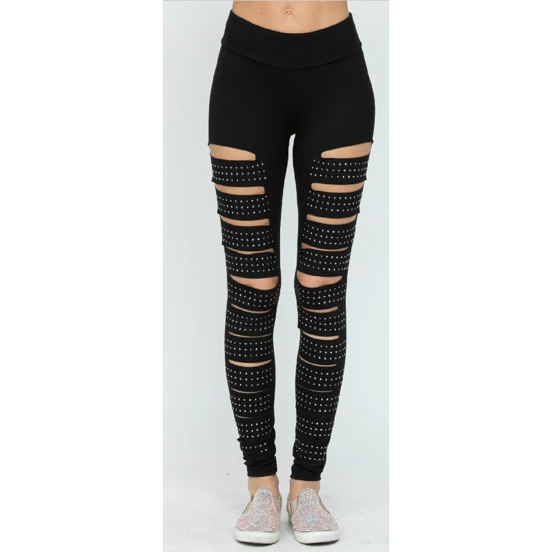 Vocal Ladder Cut Studded Leggings