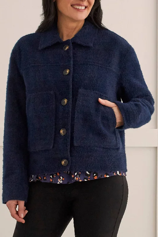 Button Front Lined Jacket In Sapphire