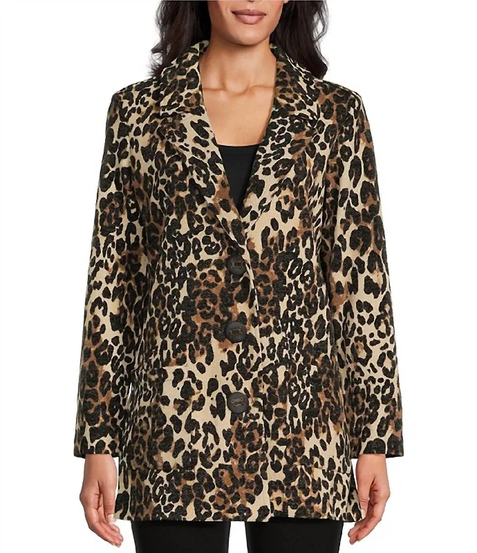 Cheeta Print Two Pocket Blazer In Multi