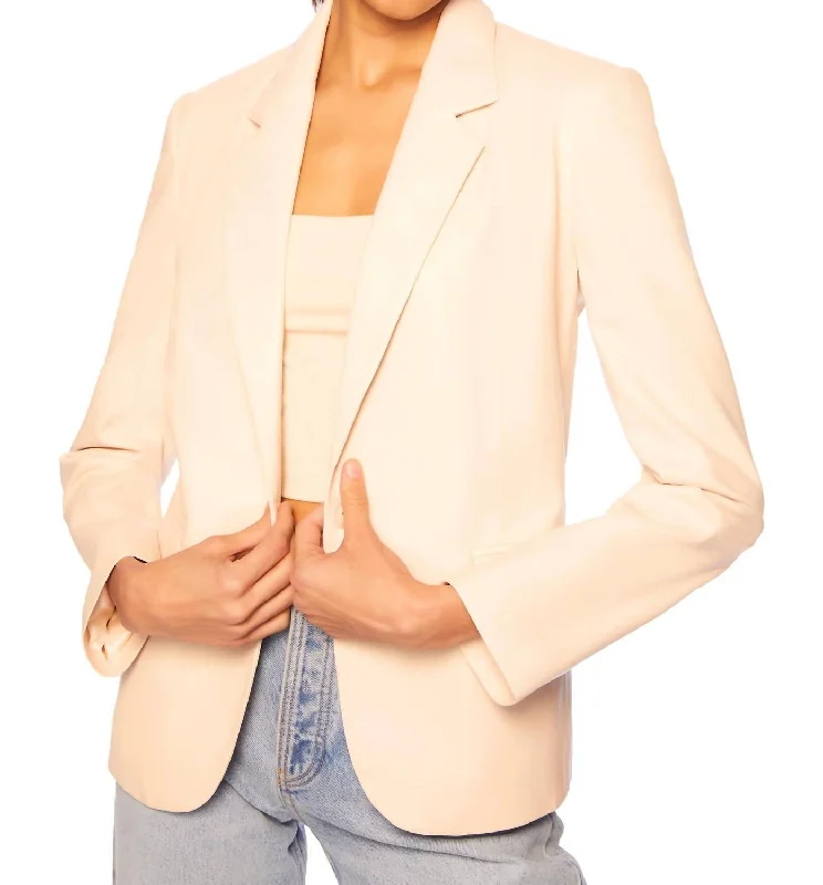 Faux Leather Blazer In Almond