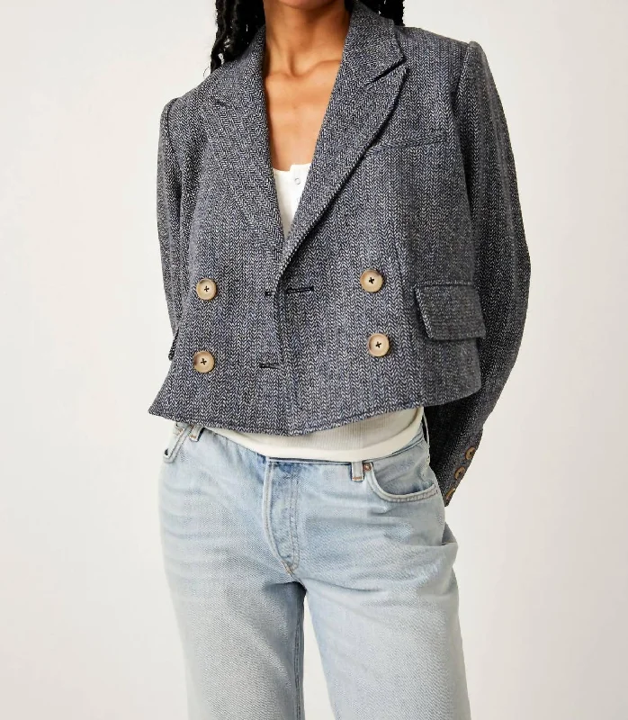 Heritage Double Breasted Crop Blazer In Grey