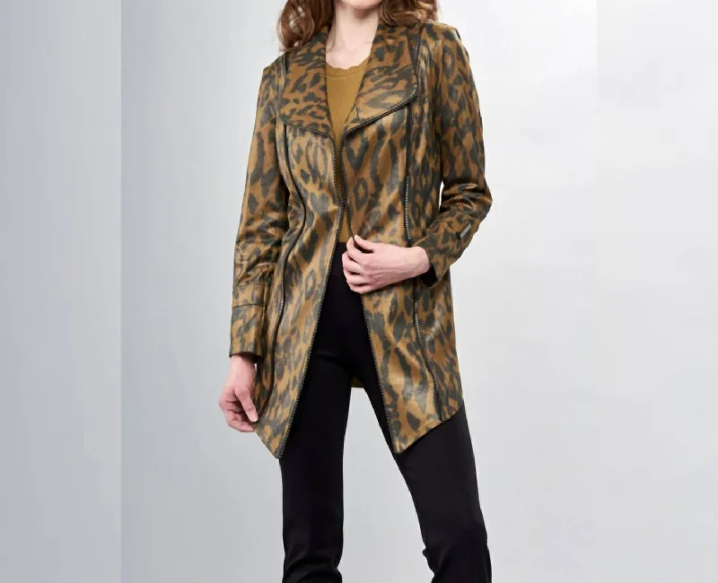 Liquid Sage Leopard Print Long Metal Jacket