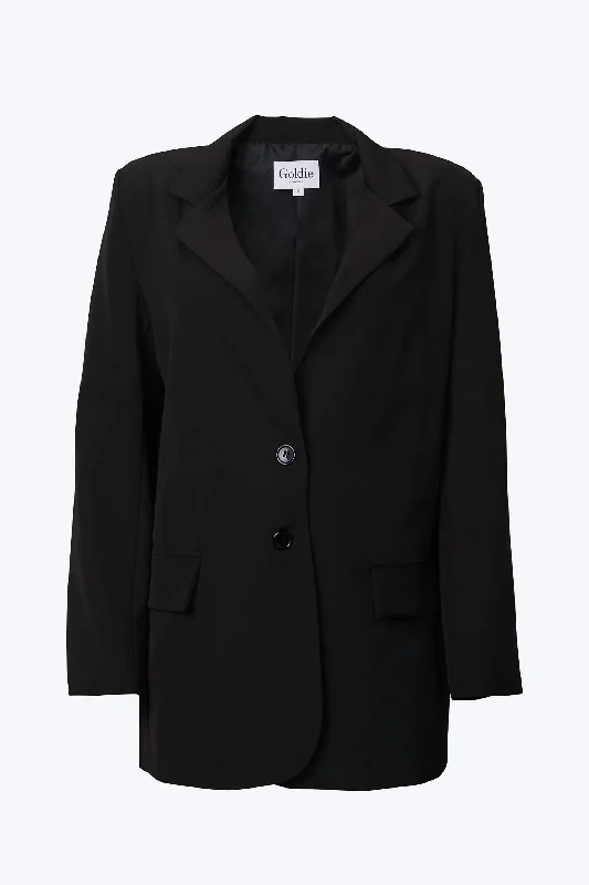 Oversized Single-Breasted Twill Crepe Blazer In Black