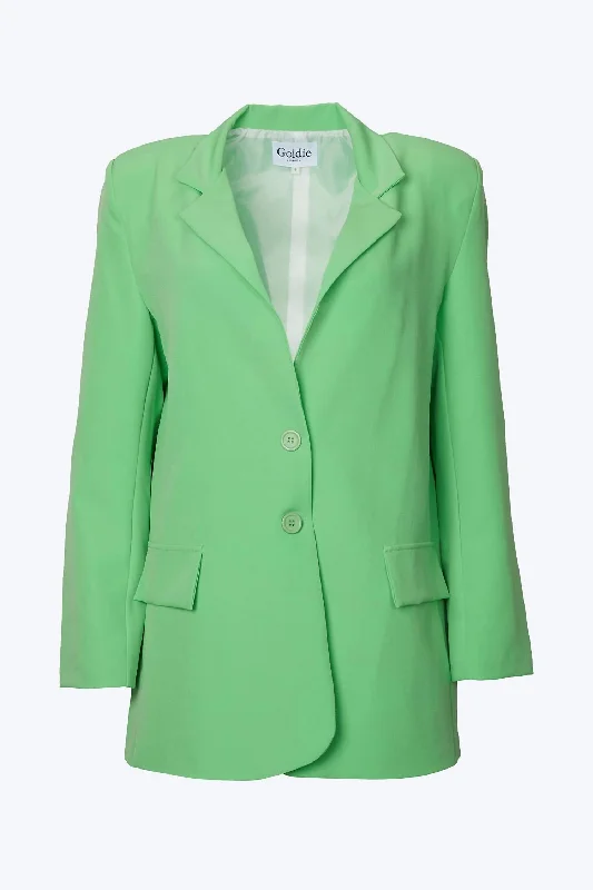 Oversized Single-Breasted Twill Crepe Blazer In Lime Green