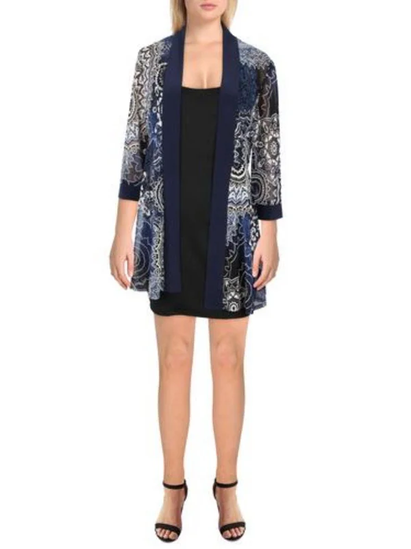 Plus Womens Mesh Printed Duster Blazer