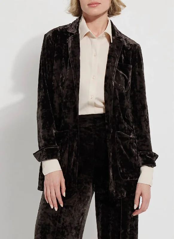 Shay Crushed Velvet Blazer In Double Espresso