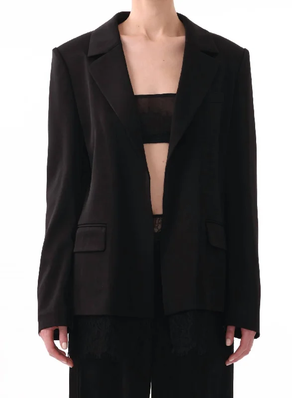 Single Breasted Blazer W/ Lace Hem In Black/black