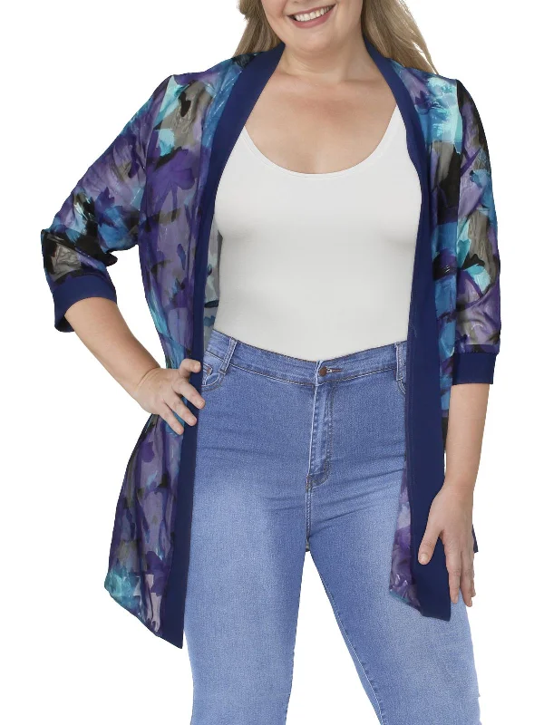 Womens Chiffon Printed Duster Blazer