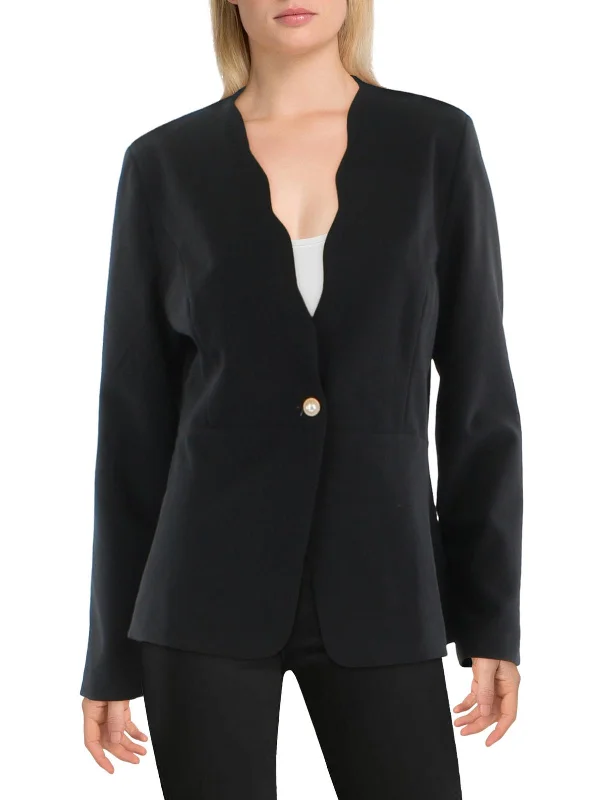 Womens Scalloped Business One-Button Blazer