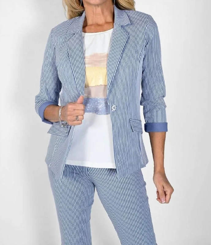 Woven Blazer In Blue/white