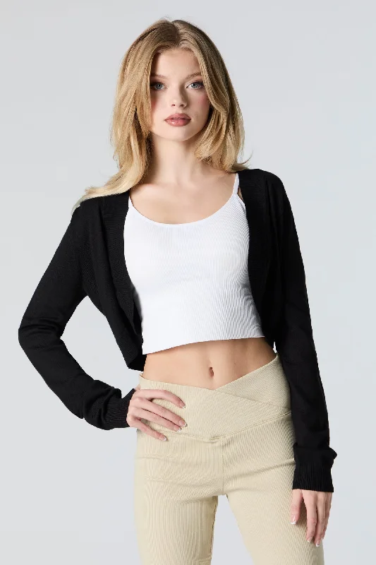 Ribbed Knit Open Front Cropped Cardigan