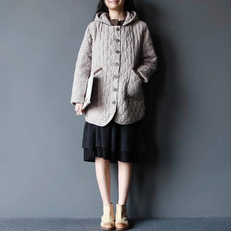 winter beige piled cotton hoodied coats women jacket warm