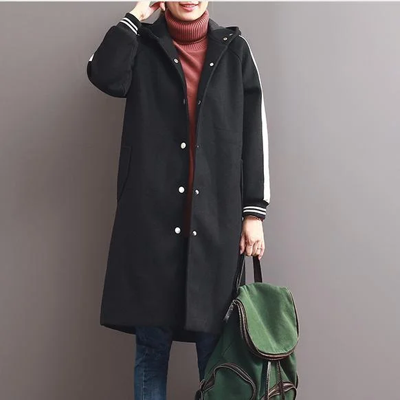 winter black hoodie woolen coats women jackets