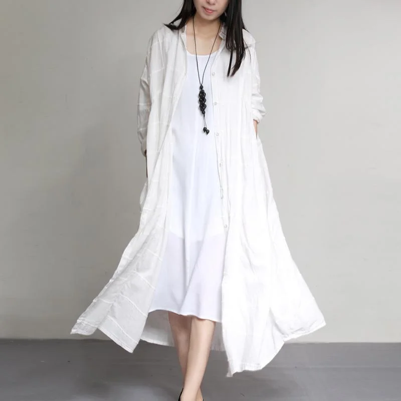 2017 fashion white linen coats loose patchwork long trench coats