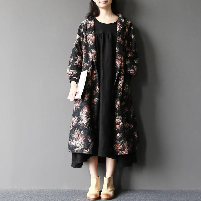 2017 spring floral long maxi coat woolen woman jackets long outwear new fabric