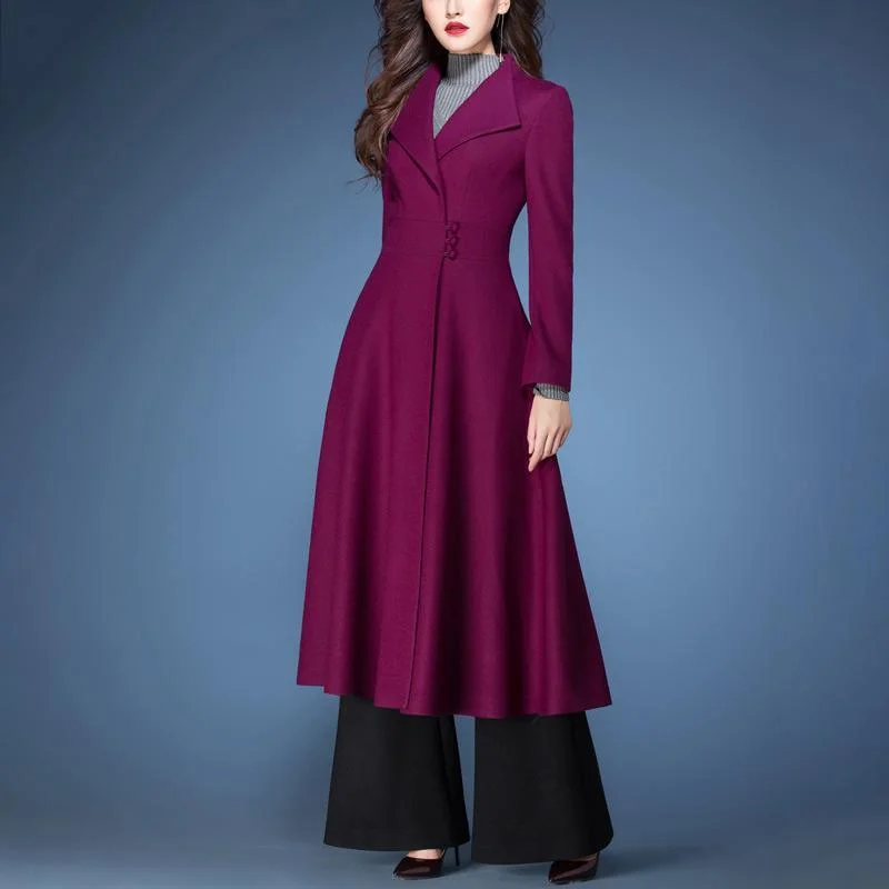 2017 winter purple elegant woolen blended coats slim fit vogue large hem trench coat