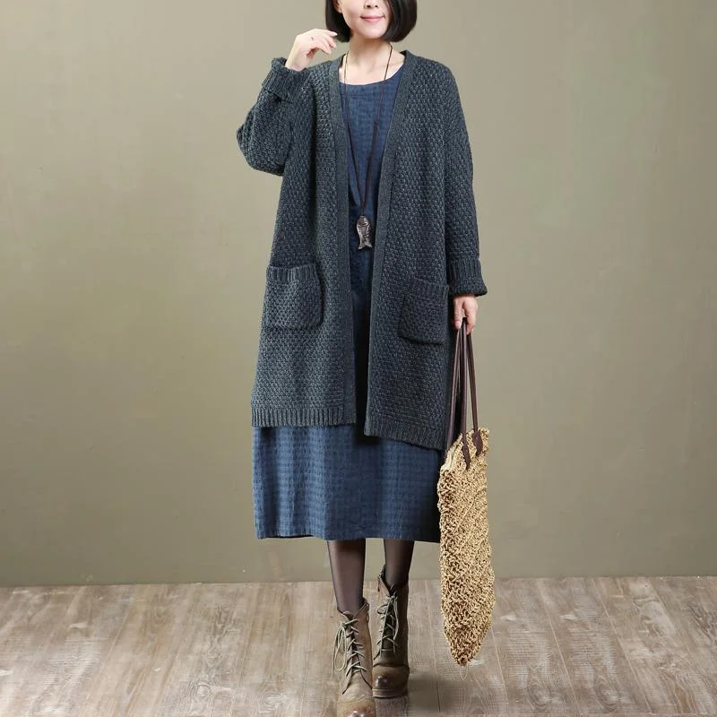 2018 spring gray knit cardigans oversized woolen sweater coats