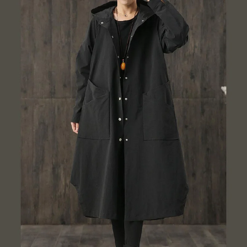 2019 black overcoat oversized trench coat fall outwear hooded asymmetric