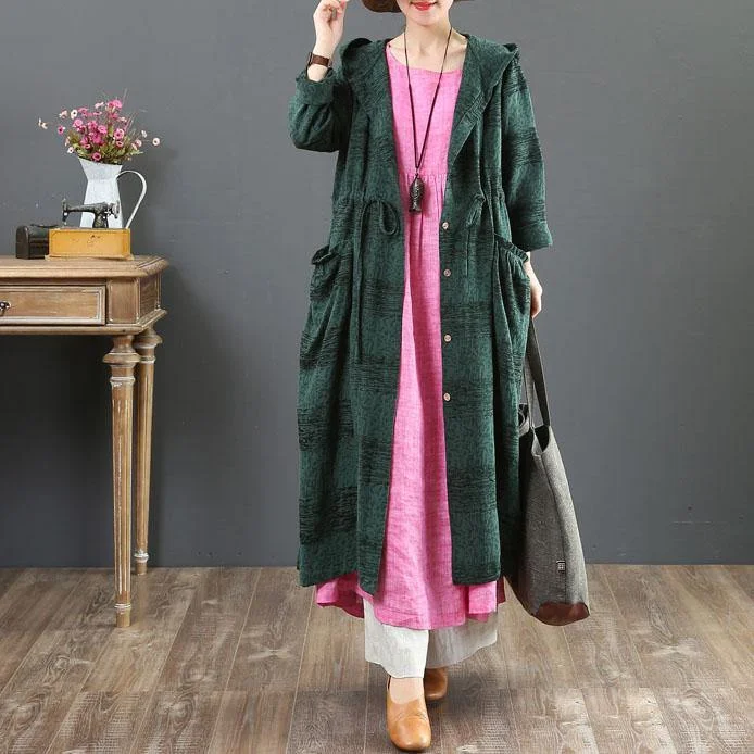 2019green hooded overcoat oversized jackets fall women coats drawstring