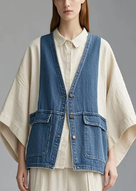 Art Colorblock Patchwork Denim Coat Oversized Fall