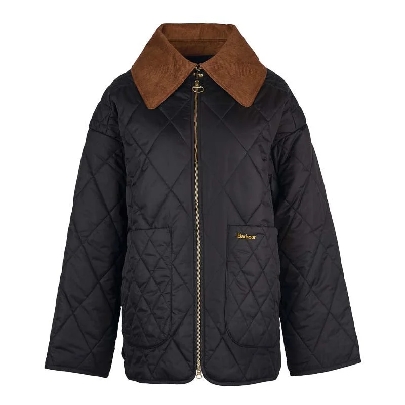 Barbour Woodhall Ladies Quilt Jacket - Black/Black/Sage Tartan