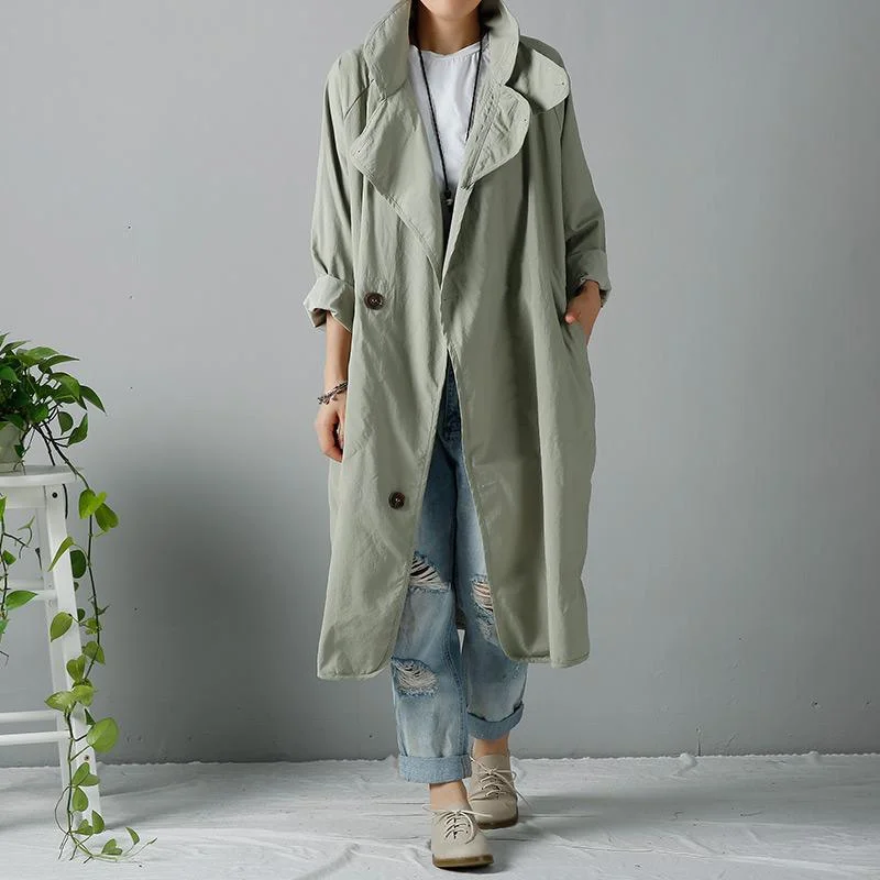 Bea green cotton trench coats long cardigans