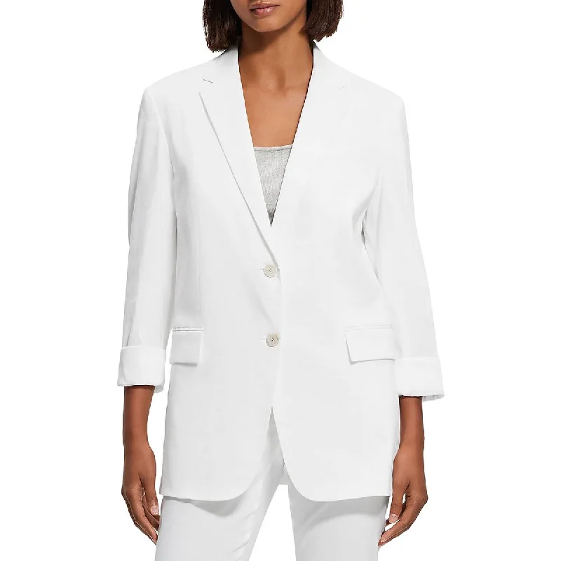 Womens Solid Linen Two-Button Blazer