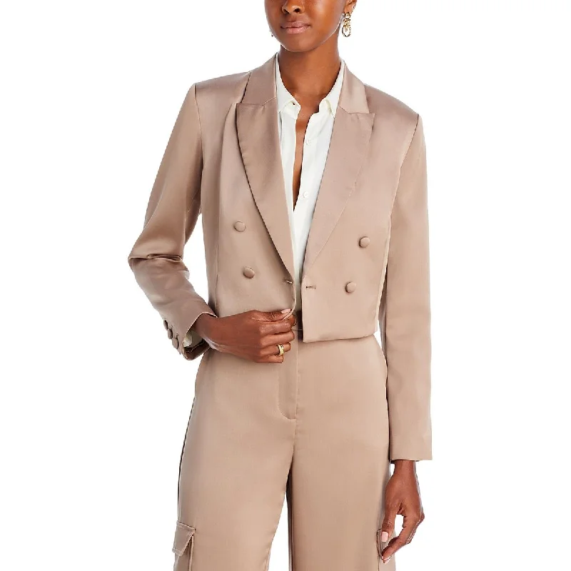 Womens Satin Cropped Double-Breasted Blazer