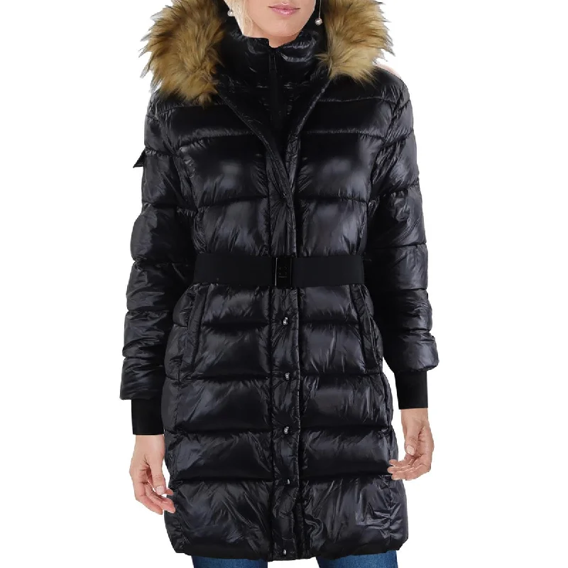 Womens Faux Fur Trim Hooded Puffer Jacket