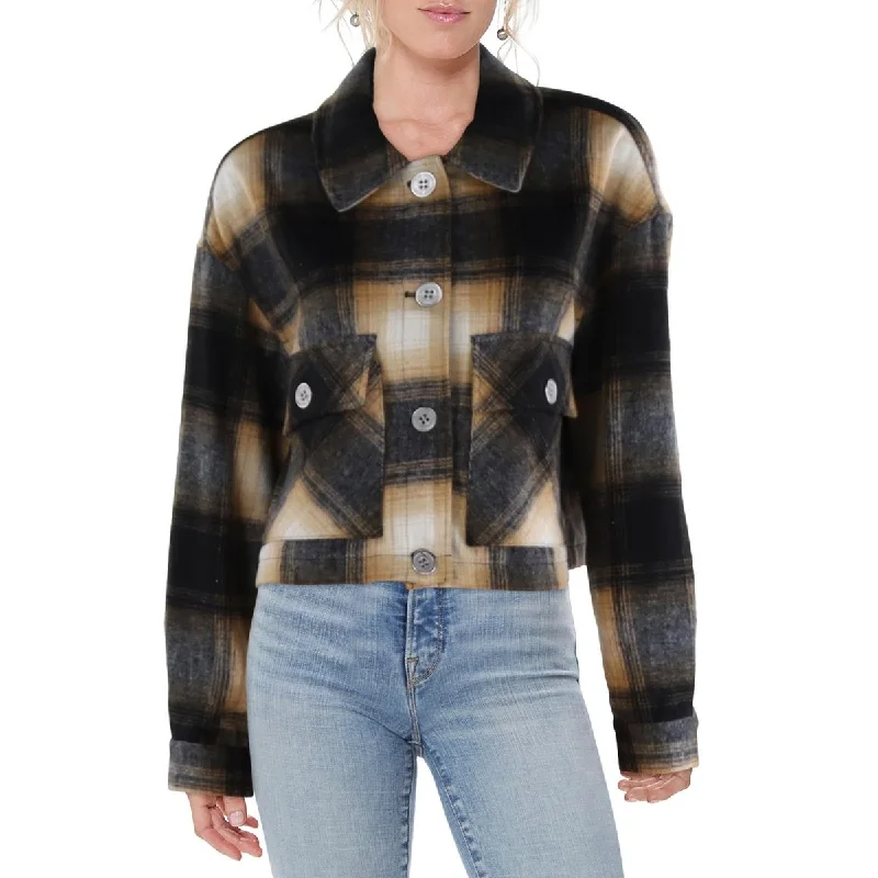 Womens Plaid Front Pockets Shirt Jacket