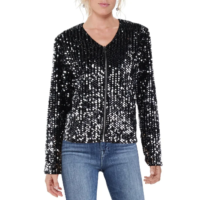 Womens Sequined Short Bomber Jacket