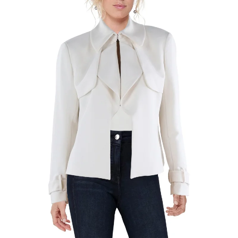 Womens Cascade Ruffle Collared One-Button Blazer