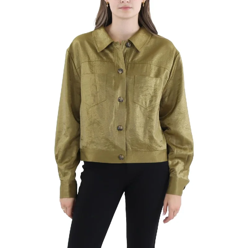 Womens Shimmer Button-Down Utility Jacket