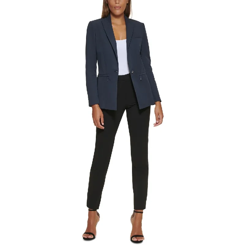 Petites Womens Solid Cotton One-Button Blazer