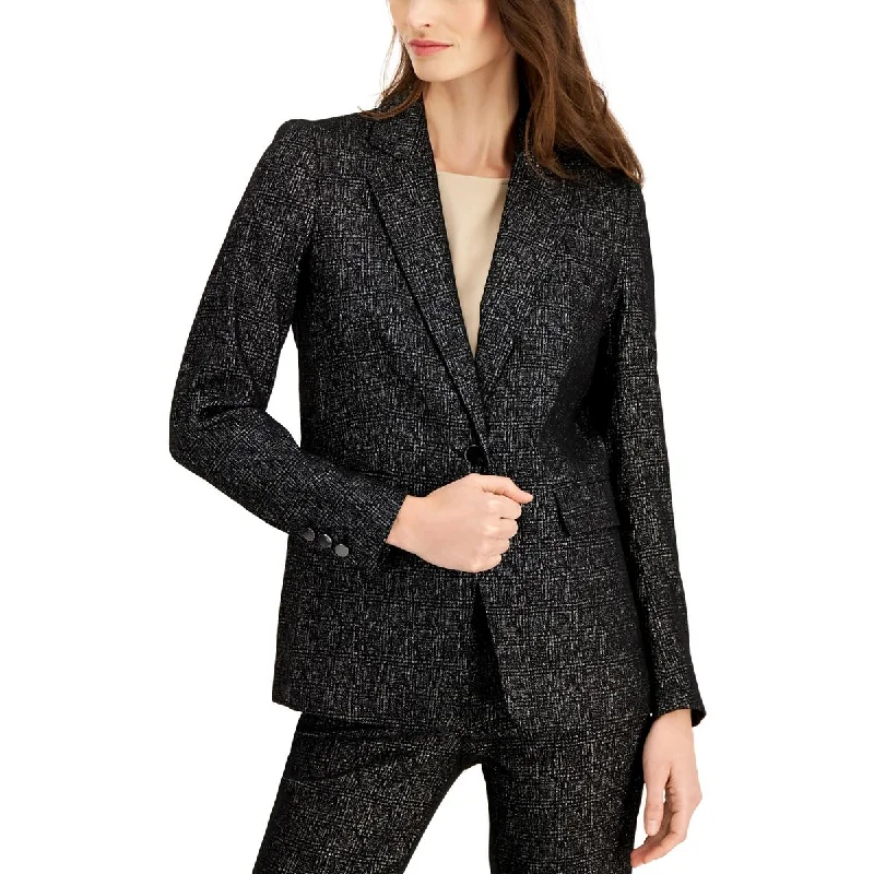 Womens Metallic Evening Wear One-Button Blazer