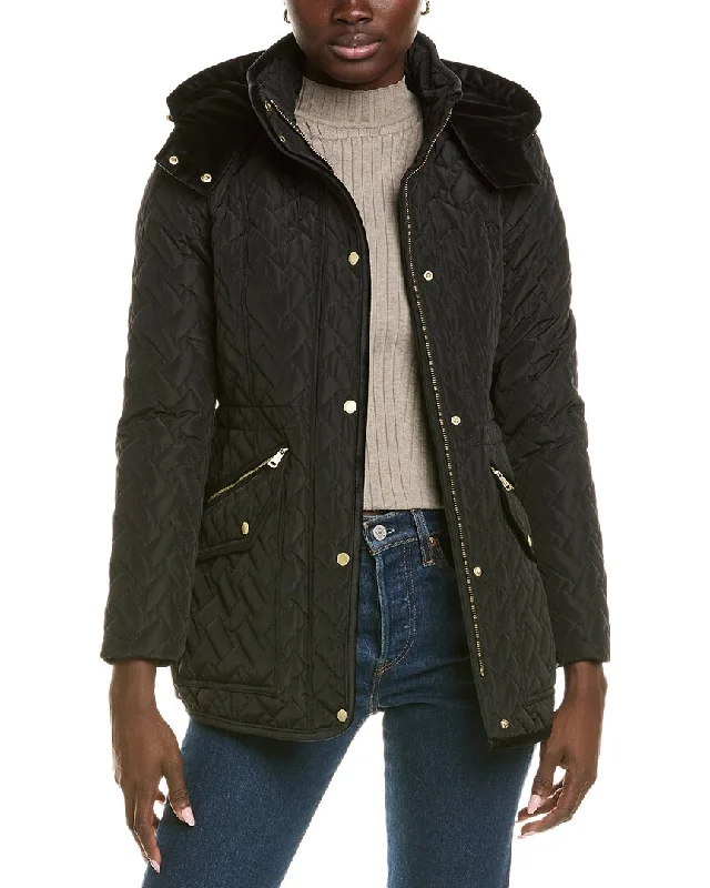 Cole Haan Signature Quilted Velvet-Trim Parka