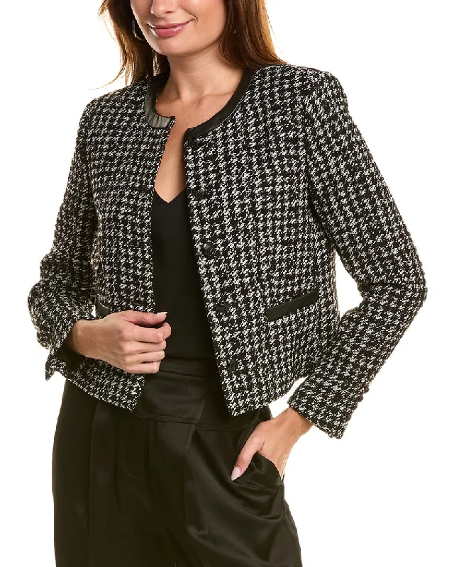 The Kooples Leather -Trim Wool-Blend Tweed Jacket