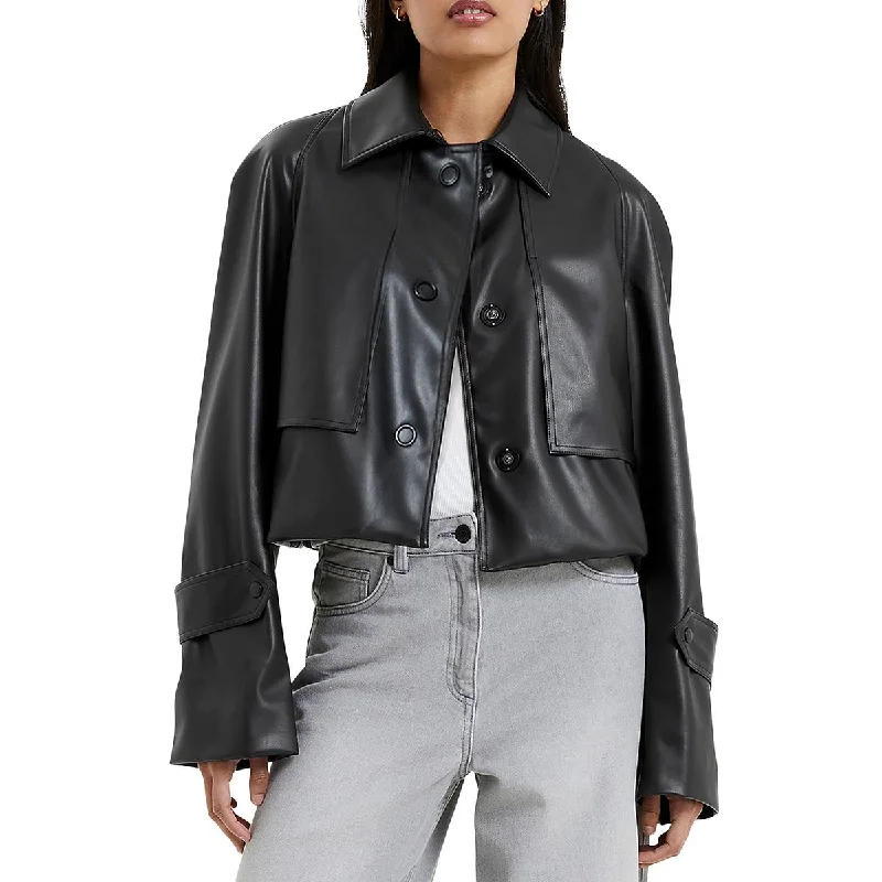 Corlenda Womens Faux leather Short Shirt Jacket