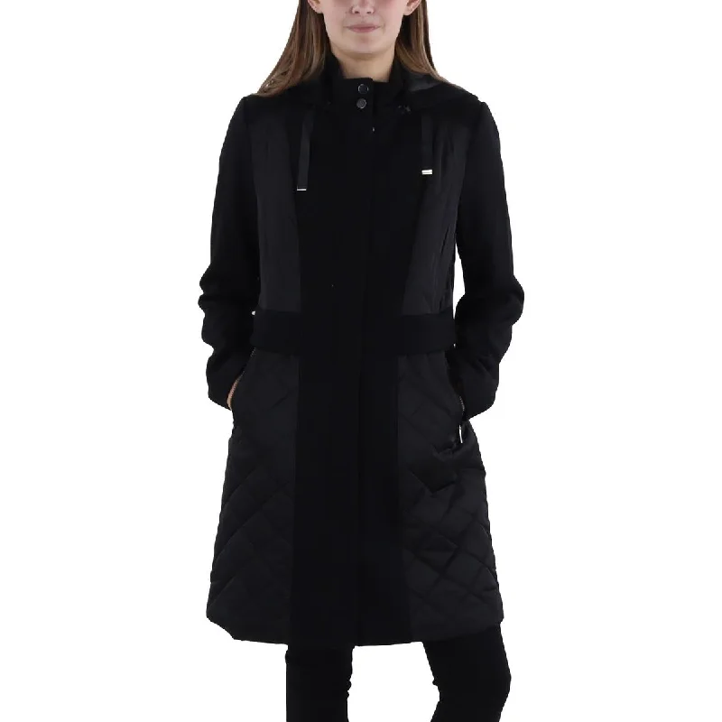 Womens Wool Blend Mixed Media Wool Coat