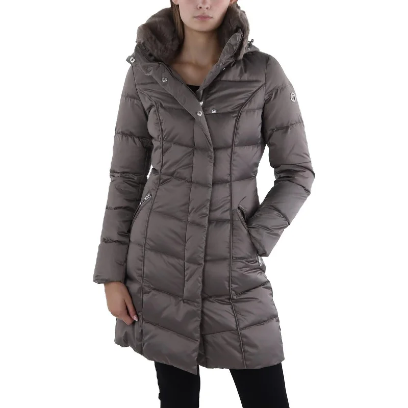 Womens Insulated Faux Fur Collar Puffer Jacket