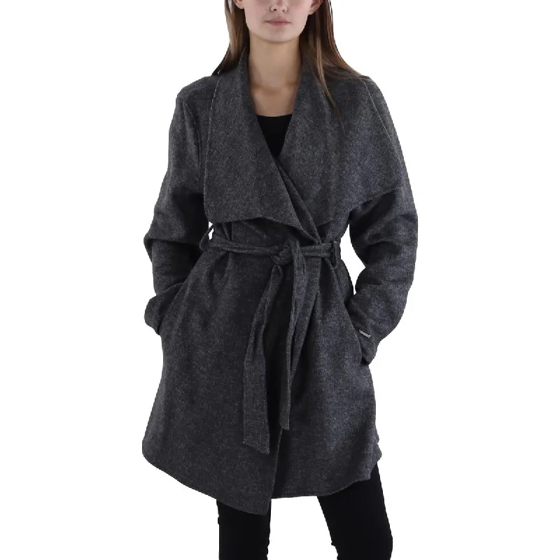 Womens Wool Blend Heathered Wrap Coat