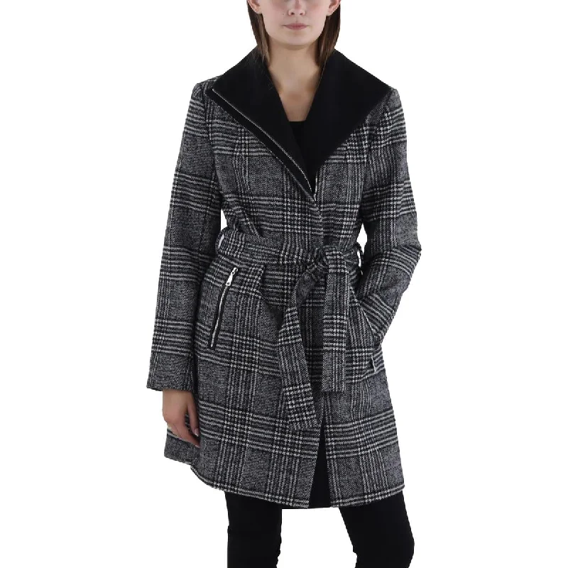 Womens Wool Blend Plaid Wool Coat