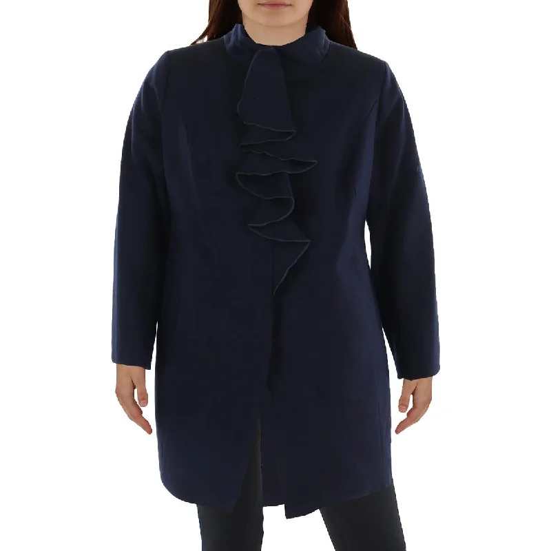 Plus Womens Wool BLend Ruffled Walker Coat