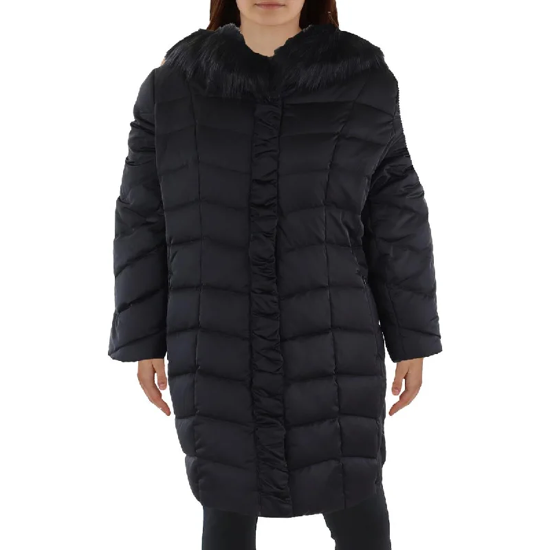 Plus Womens Insulated Faux Fur Trim Puffer Jacket