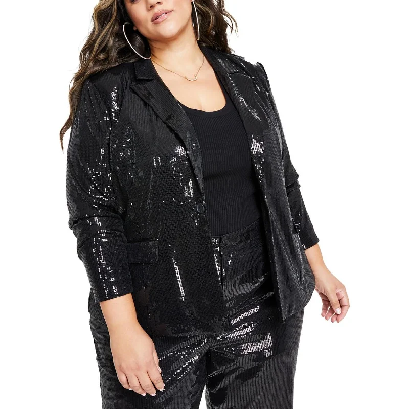 Plus   Womens Sequined Party Wear One-Button Blazer