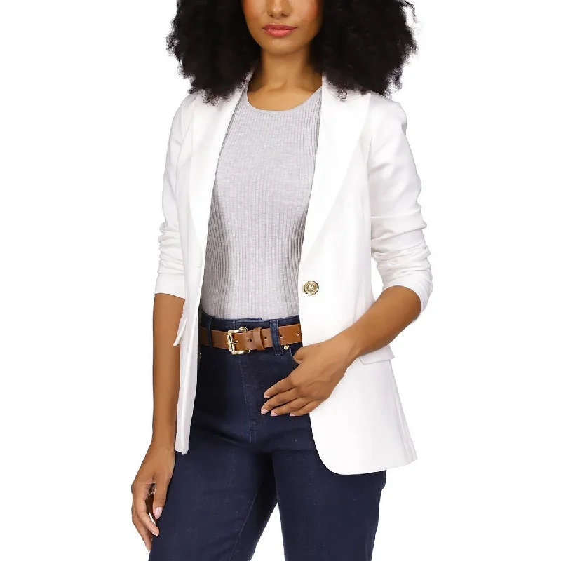 Petites Womens Knit Stretch One-Button Blazer