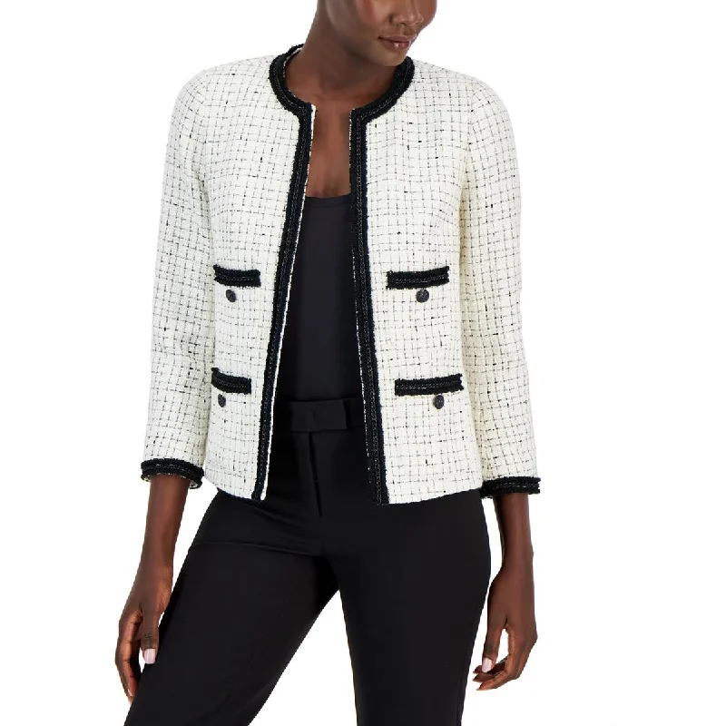 Womens Wool-Blend Work Day Wear Collarless Blazer